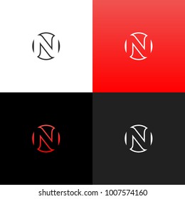 Logo n in circle. Linear logo of the letter n for companies and brands with a red gradient. Set of minimalistic monogram design.