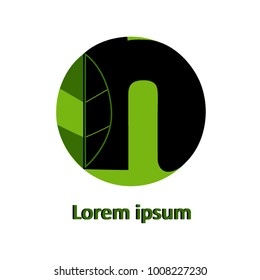 Logo n and green leaf