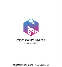 logotipo en el diseño del logotipo abstracto hexagonal. derecha, izquierda, arriba y abajo. Iconos de entrega, Web, tecnología, Digital, Marketing, Red. concepto de construcción. -vector