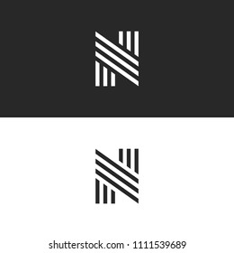 Logo N letter initial monogram, hipster simple identity symbol, black and white linear pattern design element mockup