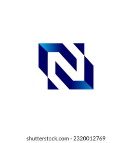 Logo N letter monogram blue digital tech