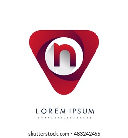 Logo N letter red colored in the triangle shape, Vector design template elements for your application or company identity.