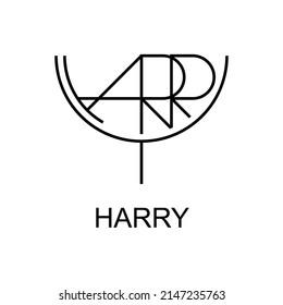 Logo name of HARRY. Initial letter and brand identity. Typography design. Lineart and monogram. Letter H, A, R, R, and Y combination. Cup shape.