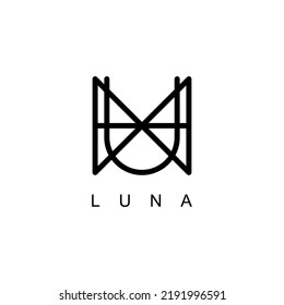 Logo name of LUNA. Personal branding identity. Typography design. Lineart and monogram.