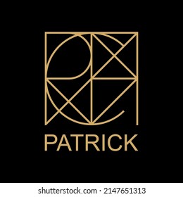 Nombre del logotipo de PATRICK para la identidad de marca personal. Diseño tipográfico. Lineal y monograma. Letra P, A, T, R, I, C y combinación K.