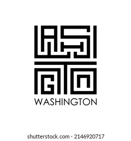 Logo name of WASHINGTON. Typography design. Lineart and monogram. Letter W, A, S, H, I, N, G, T, O, and N combination.