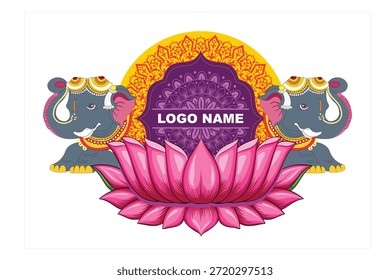 Nombre del logotipo, diseño de la Boda, logotipo del sobre, Vector del logotipo del diseño de la invitación, elefante, loto, flor, logotipo del diseño de la elipse. Vector Color Full Design en la descripción