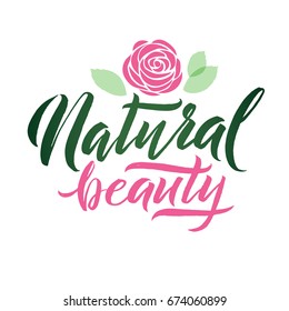 Logo Natural Beauty Vector Lettering. Custom handmade calligraphy. Vector Illustration. 
