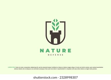 logo nature fort leaf shield defense green