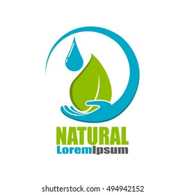 Naturaleza del logotipo. Hoja verde en el producto ecológico