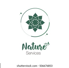 Logo Nature Succulent In The Round Green Color. Floral Flat Logo With Drop