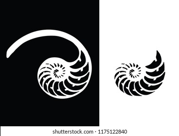 Logo Nautilus. Black and white nautilus shell striped tri cut. Vector illustration.
