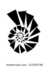 Logo Nautilus from triangles. Black and white nautilus shell striped tri cut. Vector illustration.