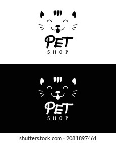 Logotipo negativo monocromo gato negro y blanco. Adecuado para uso como logotipos de tiendas de mascotas