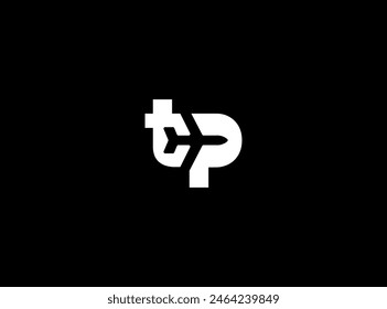 A logo with a negative space concept that can be translated as tp letter with a plane