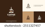 logo with negative space style of hot coffee cup, cafe menu, hot drink, vector design illustration.
