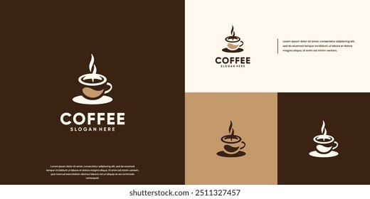 Logotipo con estilo de espacio negativo de taza de café caliente, menú de café, bebida caliente, ilustración de diseño de Vector.