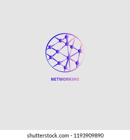 Logo networking, gradient color circle,  line with dots, vector network icon