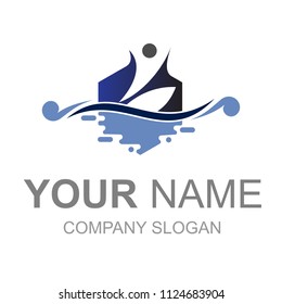 logo of new people surfing the beach, holiday icon