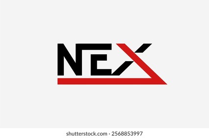 Logo Nex with Arrrow in letter X. Monogram minimalist and modern design.