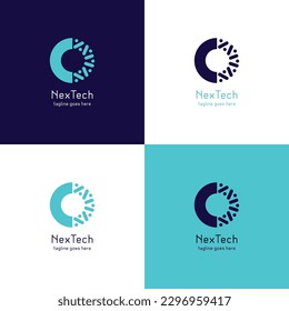 El logotipo de NexTech podría incluir un diseño moderno y elegante, una paleta de colores vivos de tonos azules