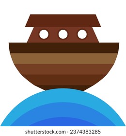 Logo of Noah's Ark. Dove with a branch of olive. Ship to rescue animals and people from the Flood. Biblical illustration.