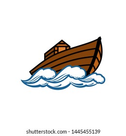 Logo of Noah's Ark. Ship to rescue animals and people from the Flood. Biblical illustration.