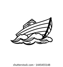 Logo of Noah's Ark. Ship to rescue animals and people from the Flood. Biblical illustration.