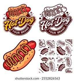 logo, Noddle plate, hot, bar, fire, lettering, splash, logotype design. Hand drawn vector illustration