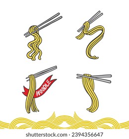 pasta de fideos con palillos, vector de fideos asiáticos