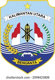 the logo of north kalimantan, the coat of arms of North Kalimantan in the form of a shield with five angles, a star, a border gate, a shield with carvings typical of the Dayak, Bulungan and Tidung cul