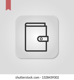
logo of a notebook or wallet on a gray icon with shadow.
