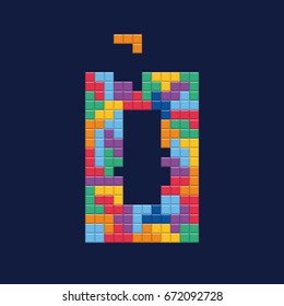 Logo number "0", video game pixel style. Editable vector design. 