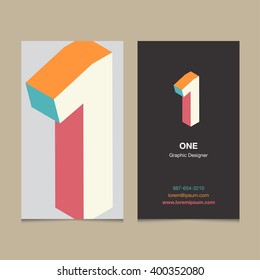 Logo number "1", with business card template. Vector graphic design elements for company logo.