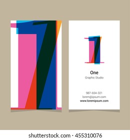 Logo number "1", with business card template. Vector graphic design elements for company logo.