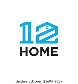 logo with the number "12" in light blue, where the "2" is stylized to resemble a house with a window