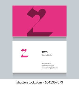 Logo number "2", with business card template. Vector graphic design elements for company logo.