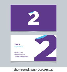 Logo number "2", with business card template. Vector graphic design elements for company logo.