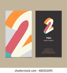 Logo number "2", with business card template. Vector graphic design elements for company logo.