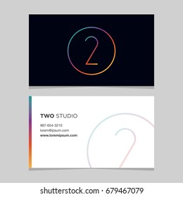 Logo number "2", with business card template. Vector graphic design elements for company logo.