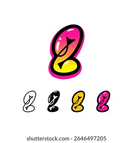 Logo number 2, graffiti numeral two, set of four different art sign for your brand name design, vector illustration 10 EPS