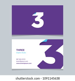 Logo number "3", with business card template. Vector graphic design elements for company logo.