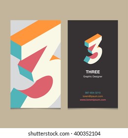 Número de logotipo "3", con plantilla de tarjeta de visita. Elementos de diseño gráfico vectorial para el logotipo de la empresa.