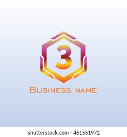 logo number 3 hexagon hot gradient color