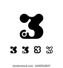 Logo Number 3, set of five different numeral three for your brand name design, vector illustration 10 EPS