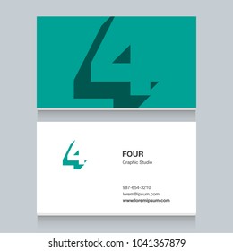 Logo number "4", with business card template. Vector graphic design elements for company logo.