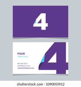 Logo number "4", with business card template. Vector graphic design elements for company logo.