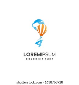 Logo number 4 a hot air balloon, Modern, simple and elegant icon, template design vector, for the anniversary, guarantee.