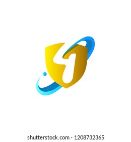 logo number 4, shield and number 4, security icon, application symbol