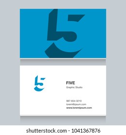 Logo number "5", with business card template. Vector graphic design elements for company logo.